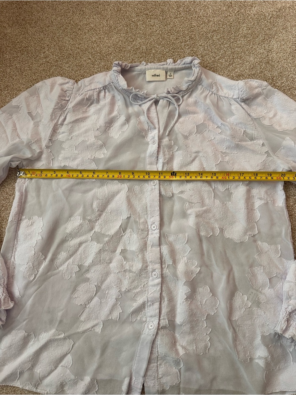 Aritzia Wilfred Alexis Blouse Ice Lavender Floral Burnout Chiffon Ruffle Small - Picture 11 of 13